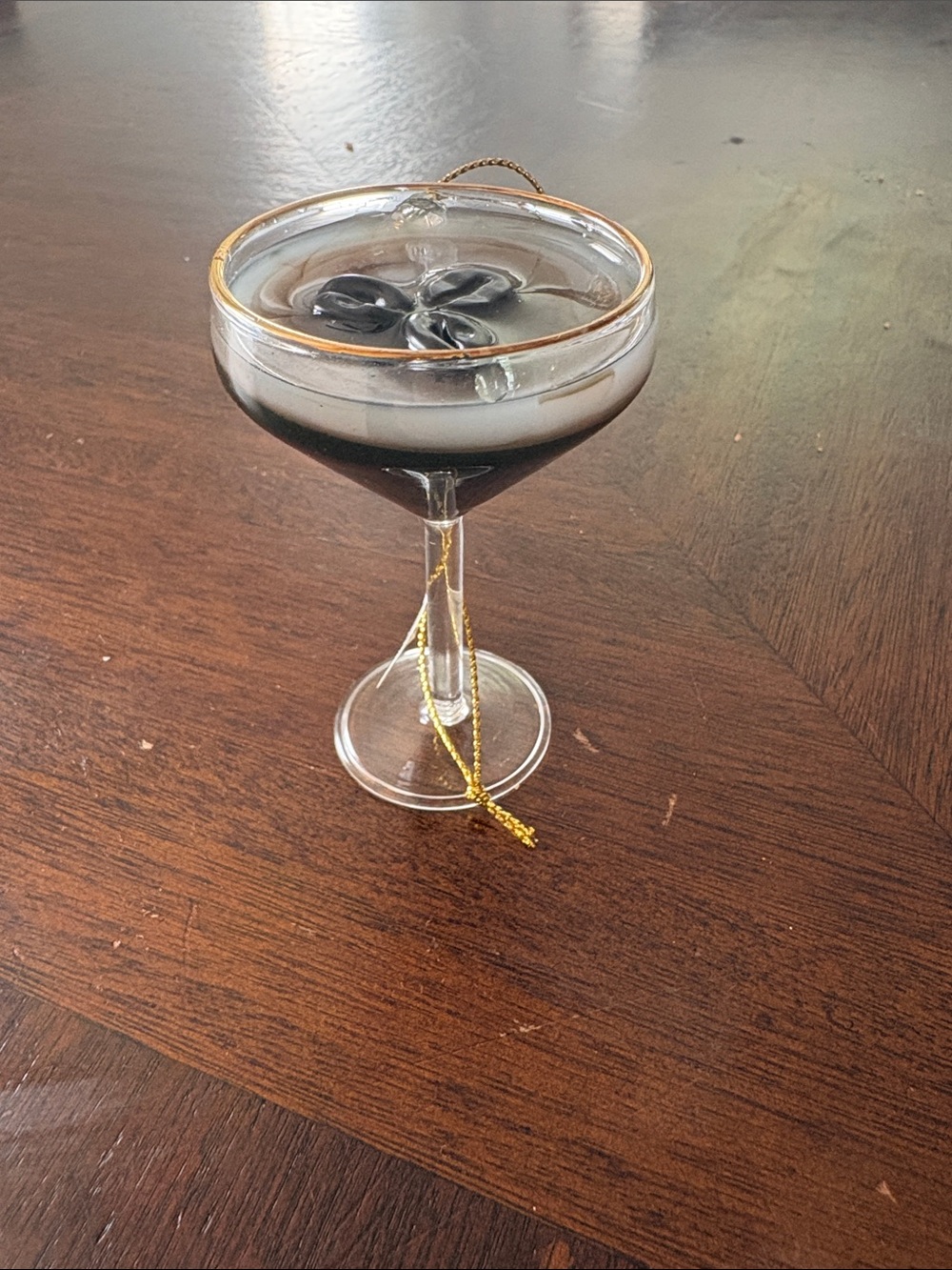 Crate&Barrel Espresso Martini Glass Ornament with Gold Rim